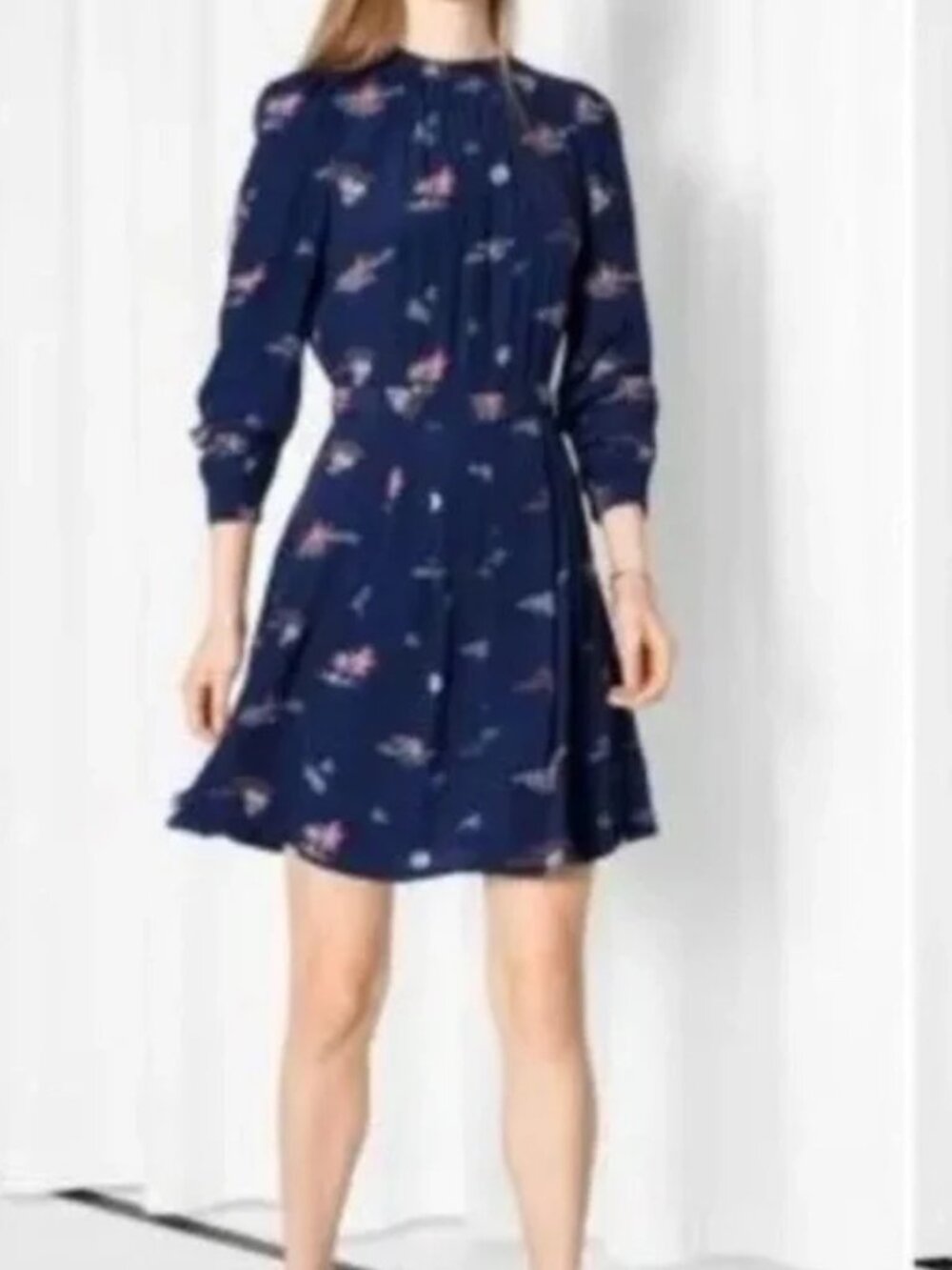 & OTHER STORIES Origami asian print smocked neck long sleeve dress